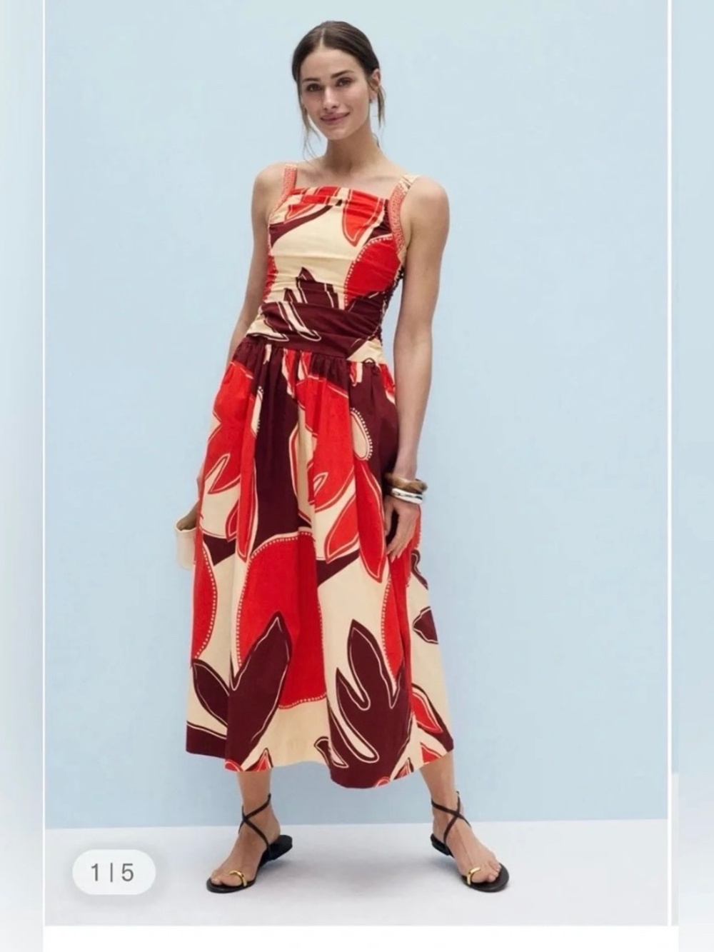 NWT MON RENN SUNDROP PALMS MIDI DRESS, LARGE